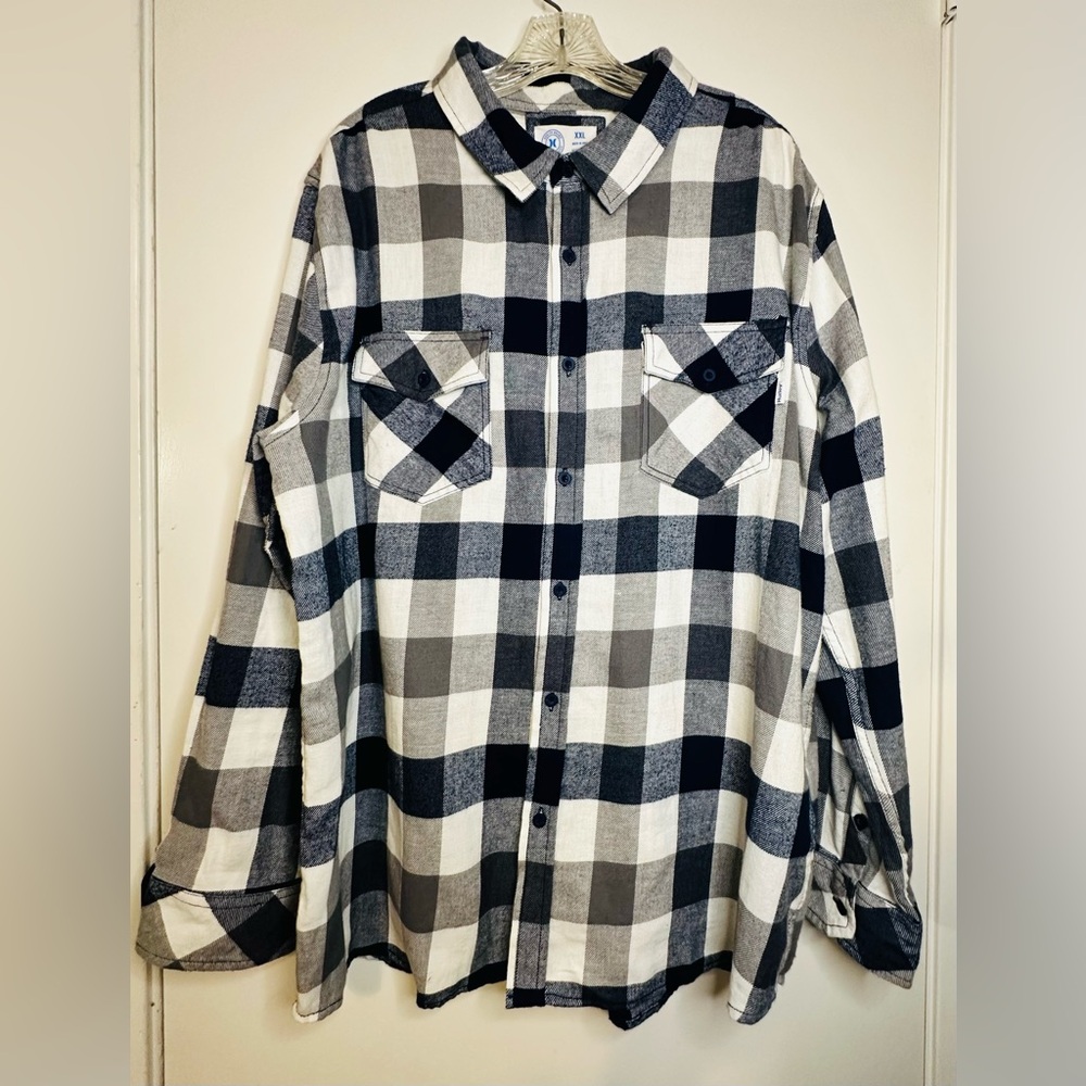 Hurley Men's Plaid Flannel Jacket Blue Gray White Long Sleeve 100% Cotton Sz XXL